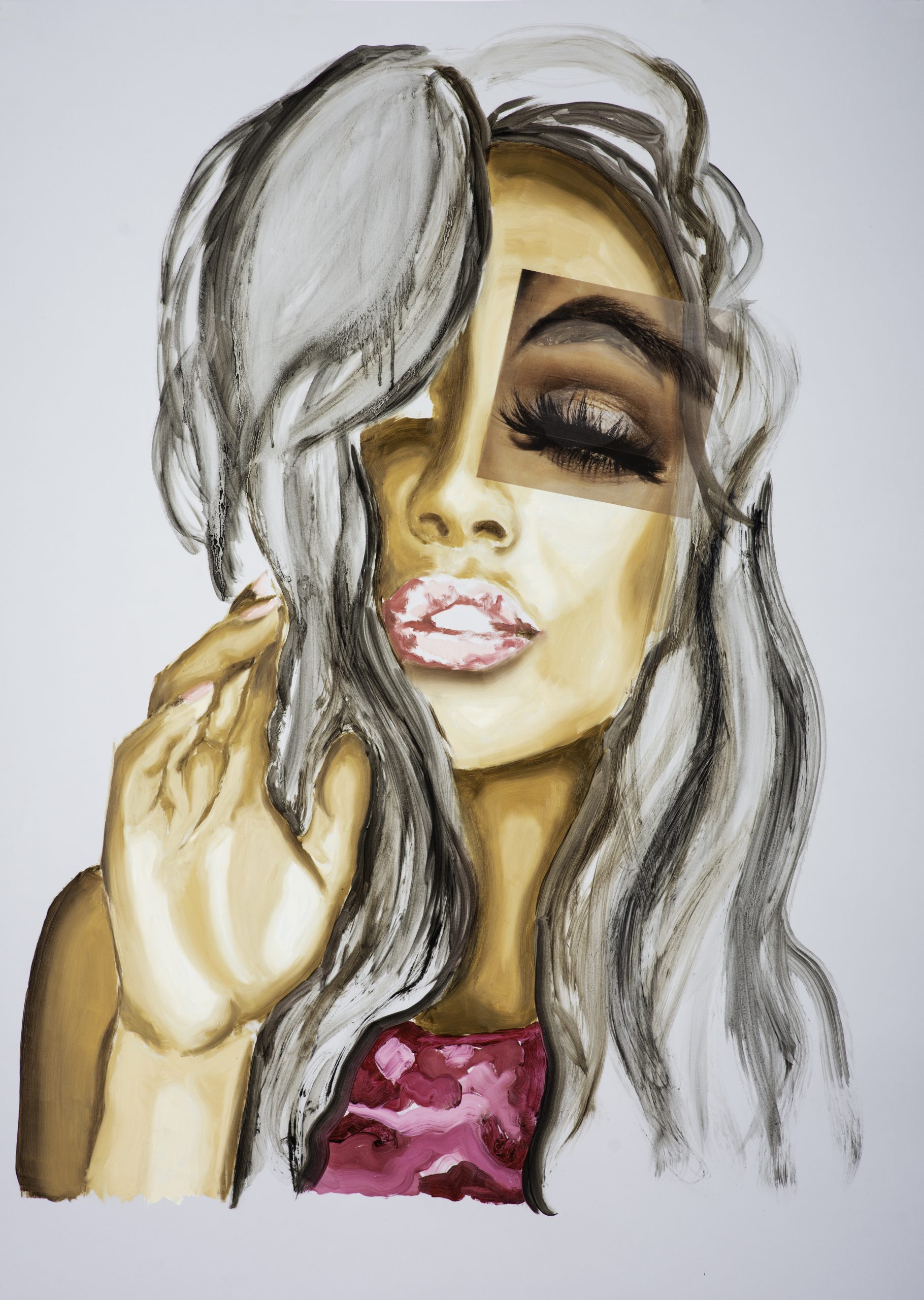 Kittenfish, 2019, oil and collage on translucent paper, 84 x 59cm